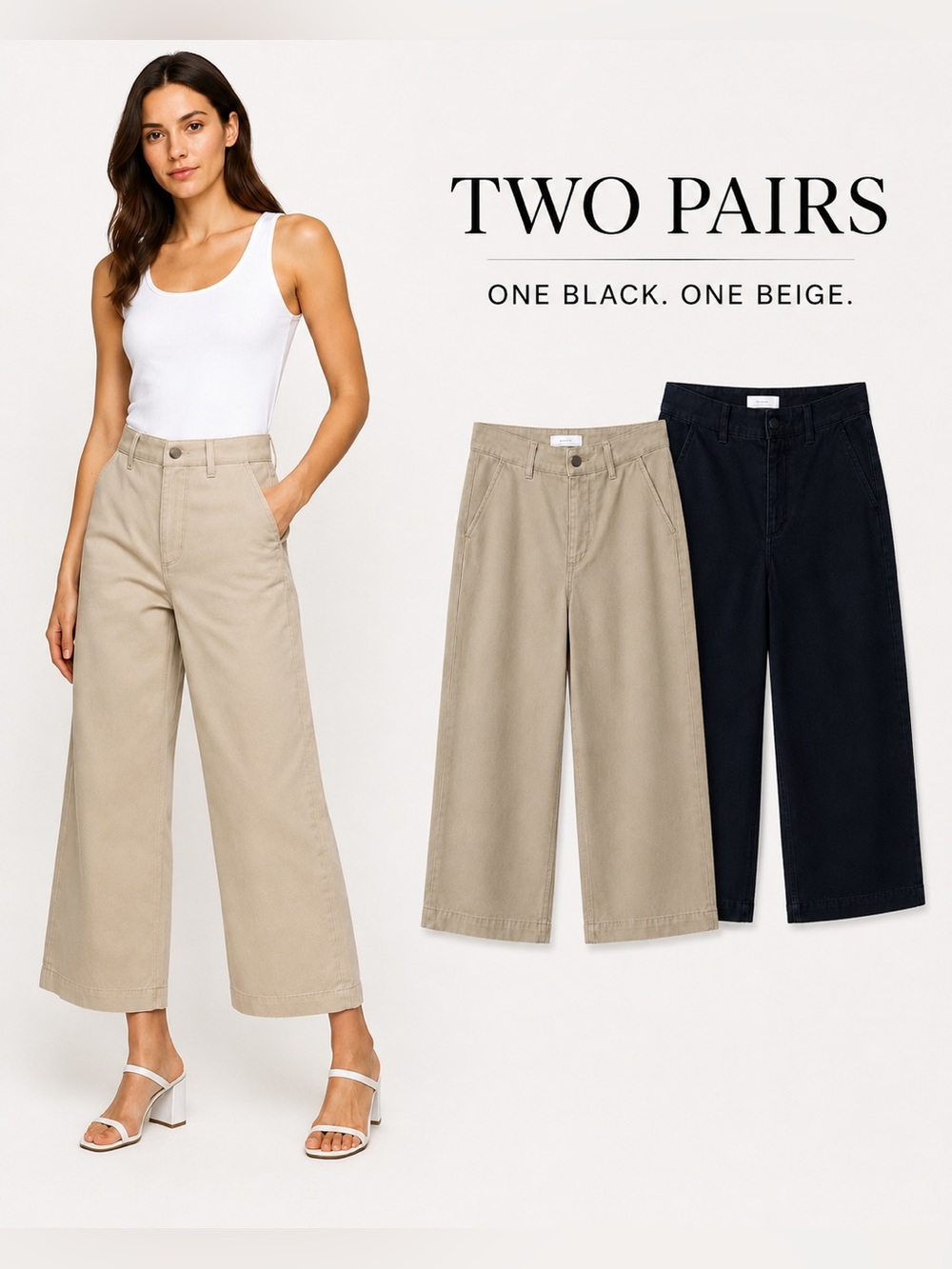 Oak + Fort Wide Leg Crop Pants Lot Size 26 Beige Black 100% Cotton